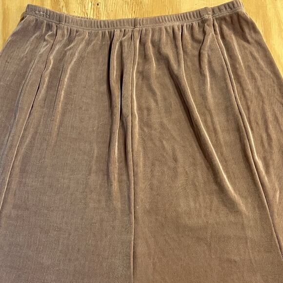 VTG Choices Taupe Pleated A-Line Midi Skirt Elastic Womans Size Large Made USA - Picture 5 of 13